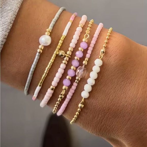 6PCS Bohemian Multi colored Bead Stacked Elastic Bracelet - Picture 1 of 5